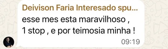 Mensagem no grupo: esse mês está maravilhoso, 1 stop, e por teimosia minha